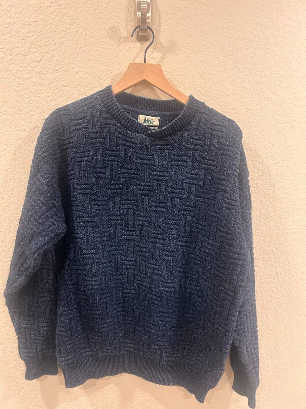 Vintage REI heavy knit basketweave pullover sweater blue size Medium